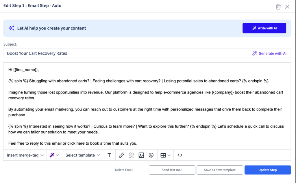 SmartReach AI help you write personlaized email sequences including follow-ups based on your prompts and instructions